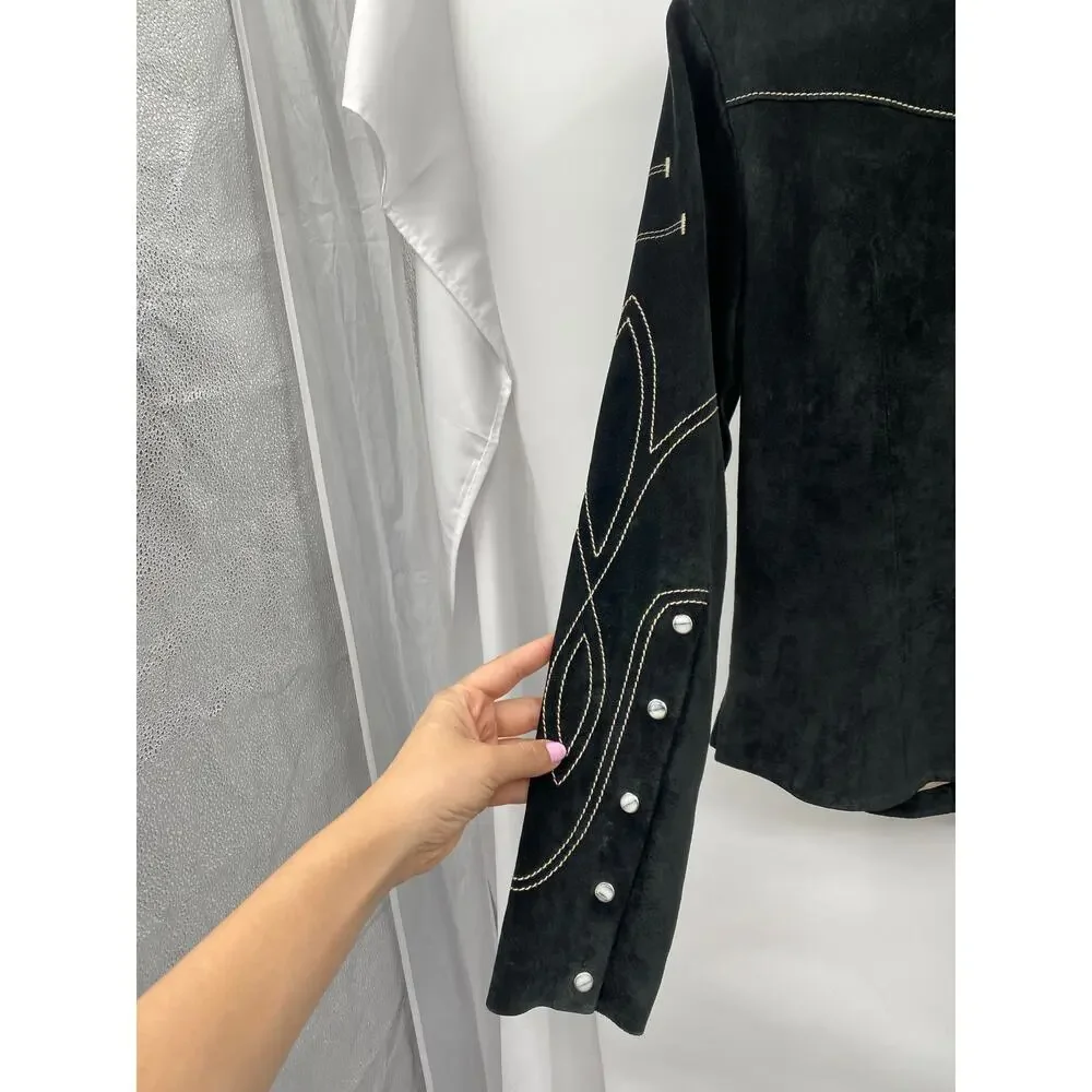 Vintage suede leather bebe M stitched western pearl snap